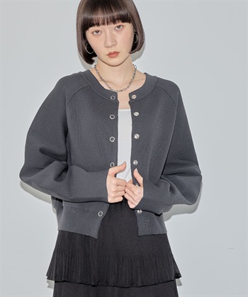 ドルマンスウェットライクニットカーディガン(チャコール-FREE)