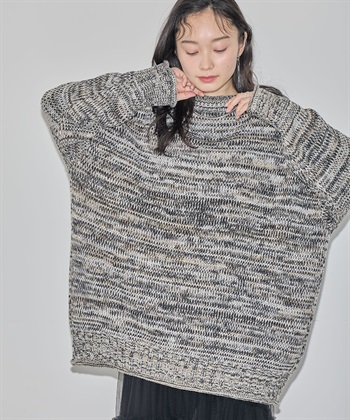 ミックスカラーニットプルオーバー(ブラック-FREE)