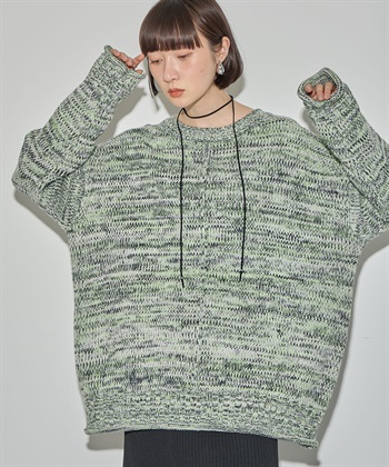 ミックスカラーニットプルオーバー(グリーン-FREE)
