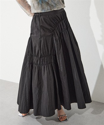 デザインシャーリングナイロンスカート(ブラック-FREE)