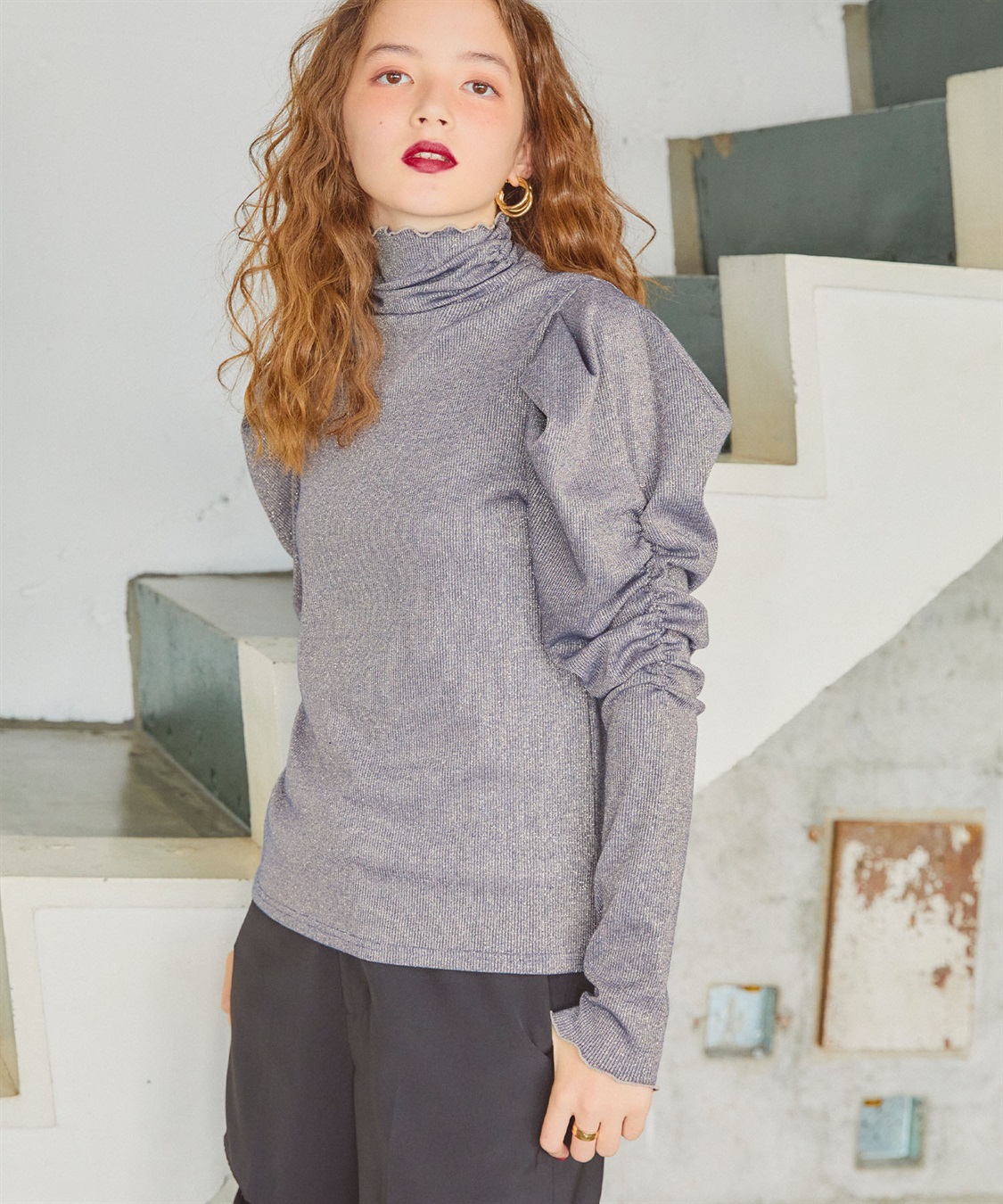 ELLEgirl ラメハイネックパフスリーブトップス_variation_1