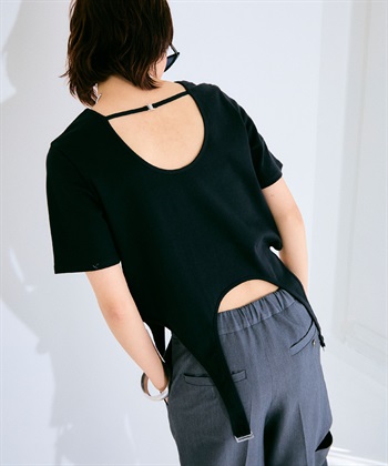 サスペンダーデザイントップス(ブラック-FREE)