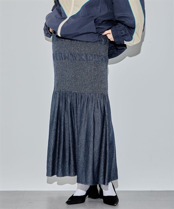 シャーリングマーメイドスカート(インディゴブルー-FREE)