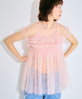 チュールフリルパフチュニック(ピンク-FREE)