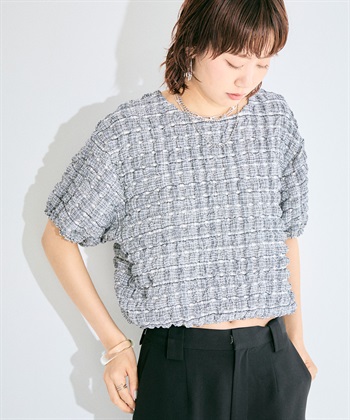 ぽこぽこチェックTシャツ(ブラック-FREE)