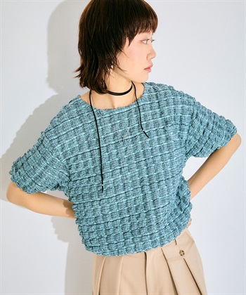 ぽこぽこチェックTシャツ(サックスブルー-FREE)