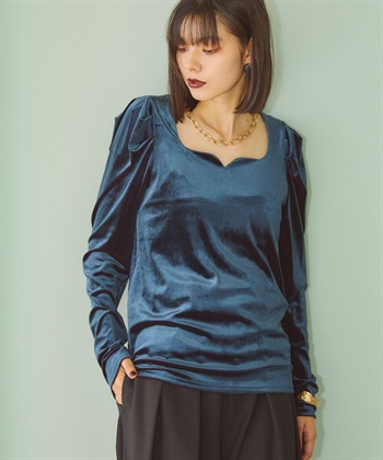 ELLEgirl 配色ベロアパフスリーブトップス_variationthumb_2