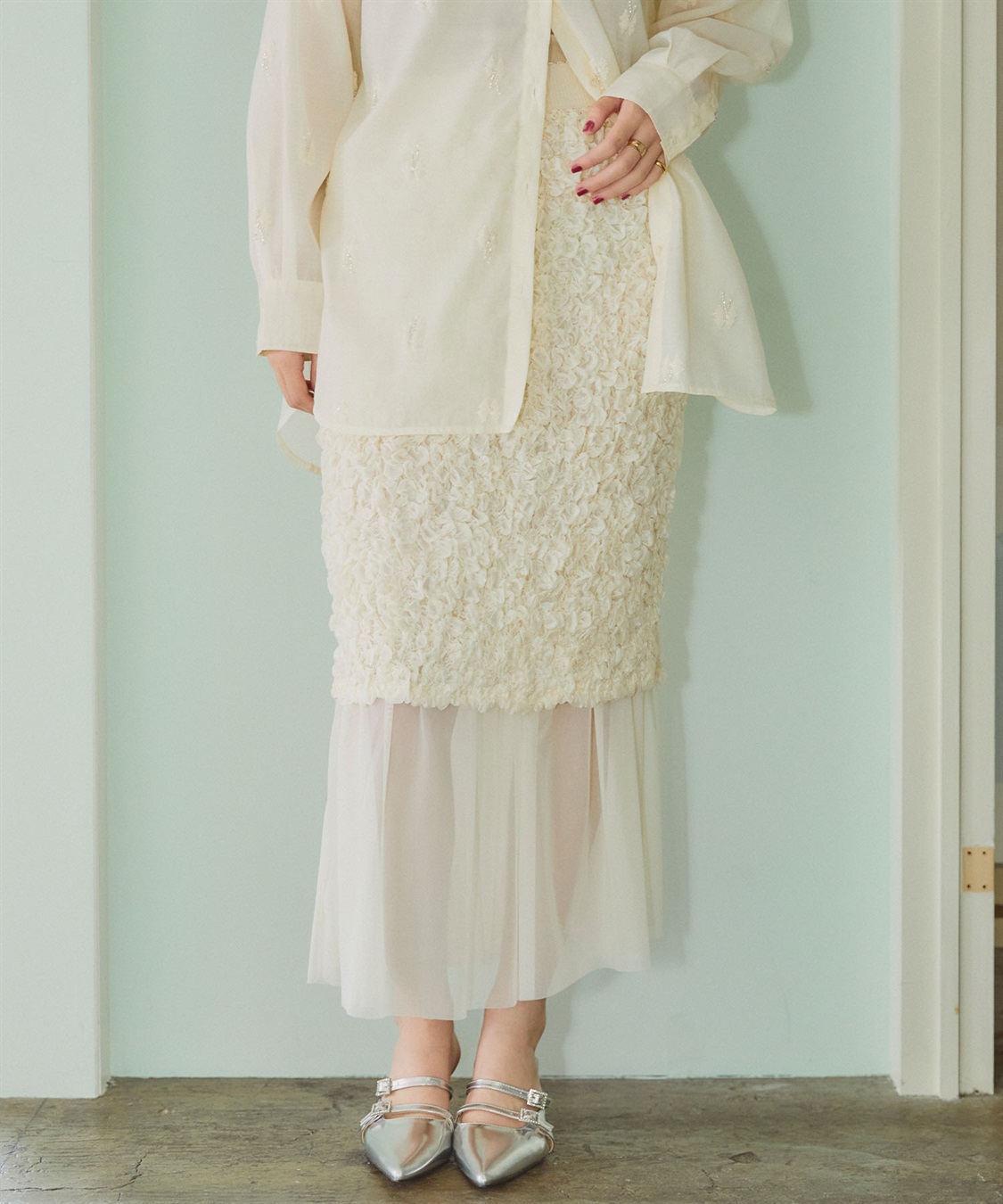 ELLEgirl チュールレイヤードシャーリングスカート_variation_1