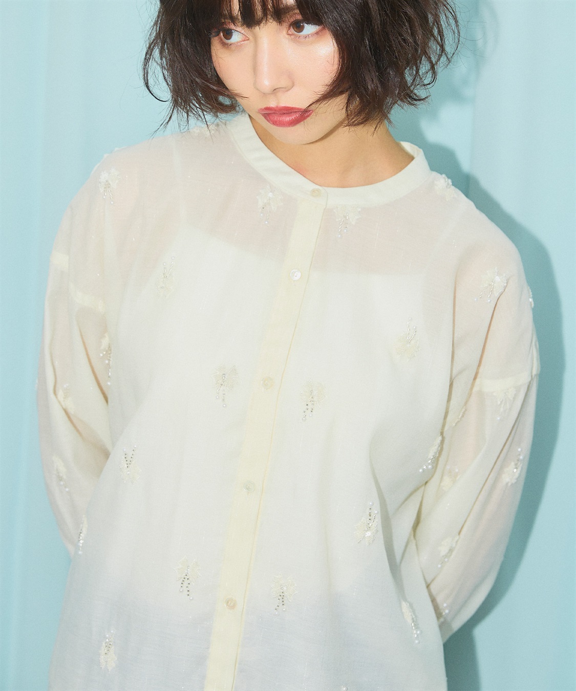 ELLEgirl リボン刺繍シアーシャツ_main
