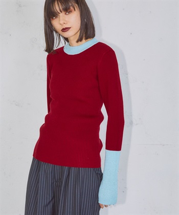 ELLEgirl 配色ラメリブハイネックニットトップス_variationthumb_2