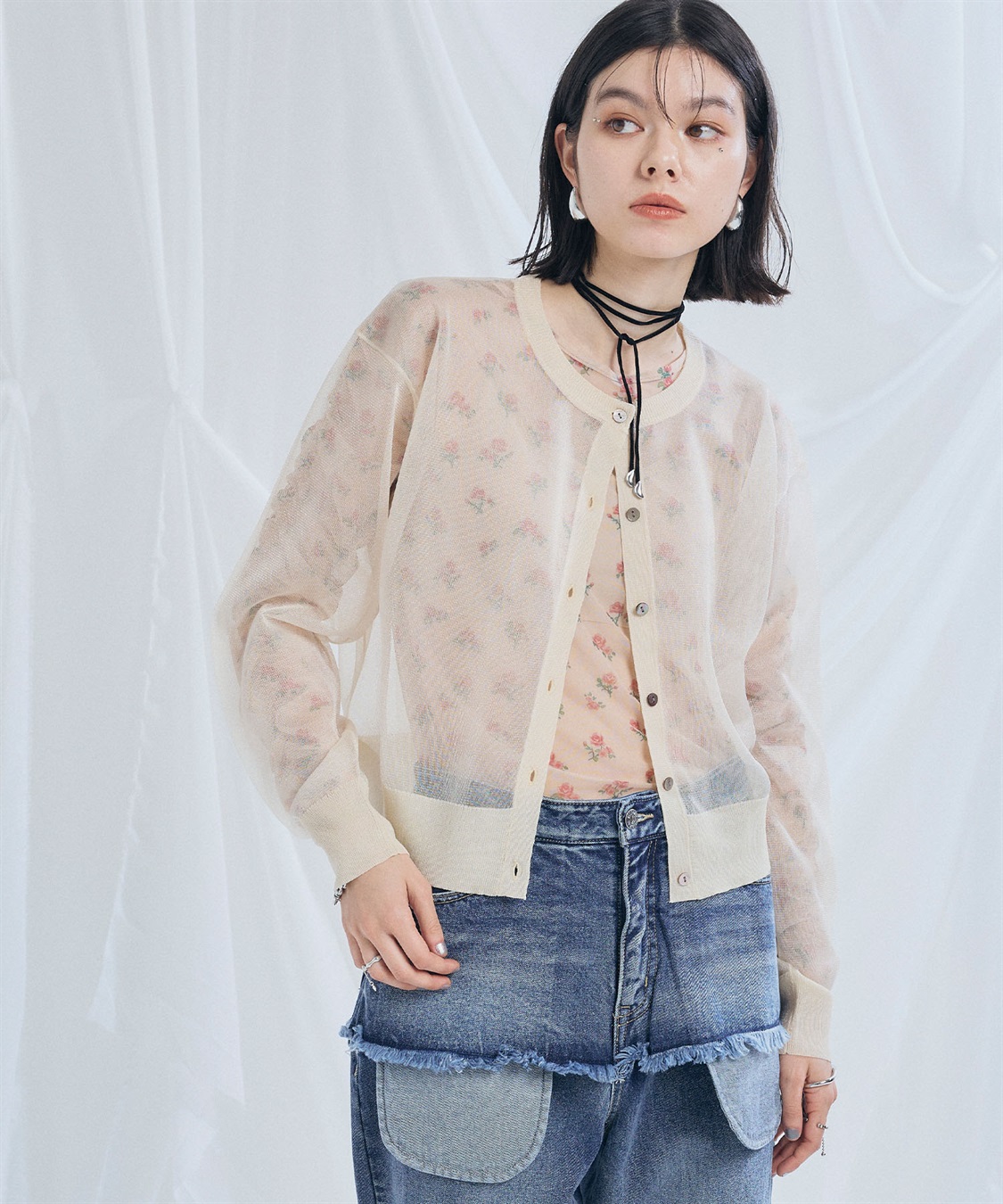 ELLEgirl シアーニットカーディガン