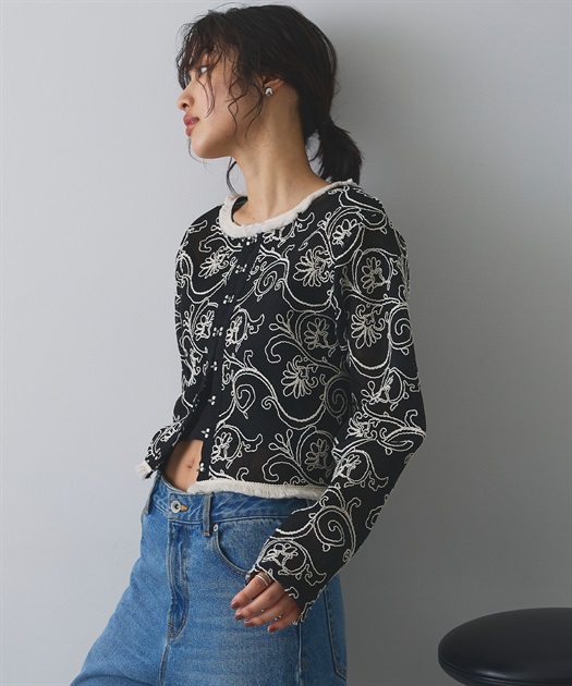 コード刺繍メッシュカーディガン ELLEgirl｜クロスプラス公式