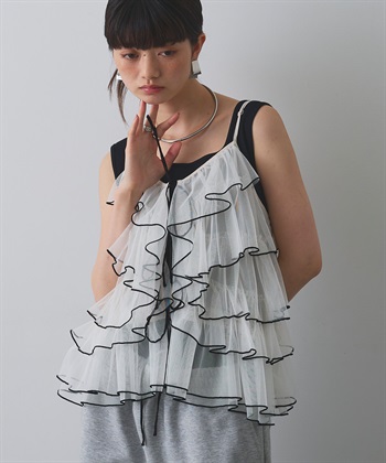 配色メローフリルキャミソールビスチェ(アイボリー-フリー)