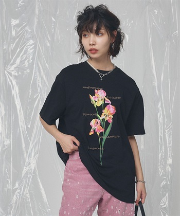 アイリスプリントチュニックTシャツ(ブラック-FREE)