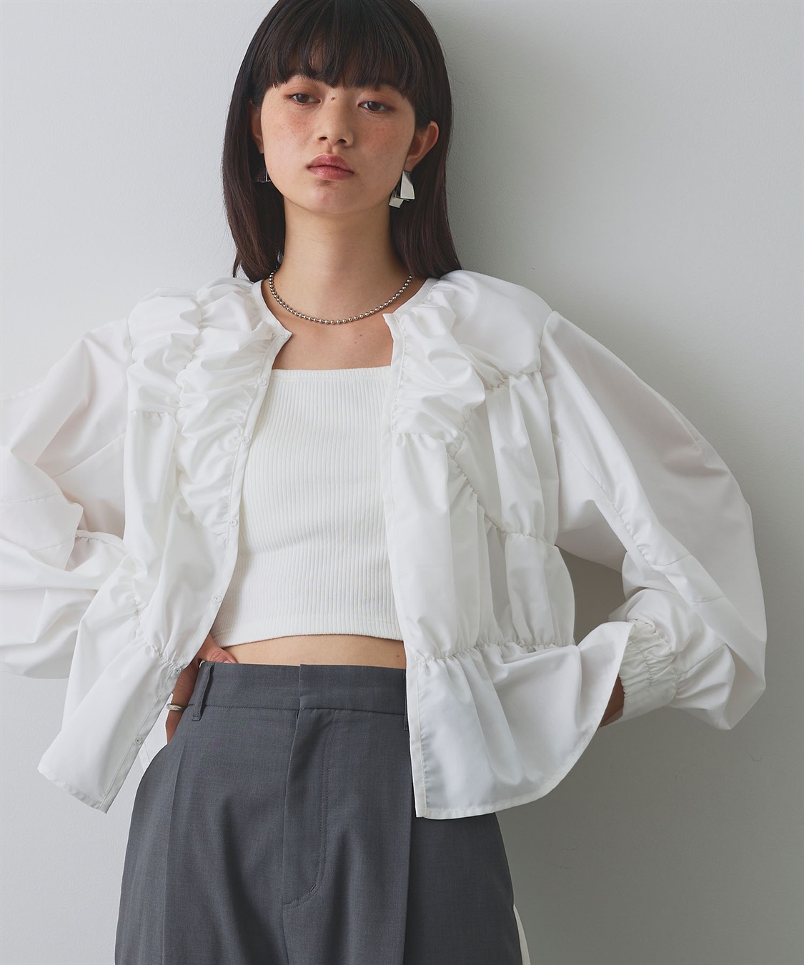 ELLEgirl デザイン切替ギャザーブラウス_main