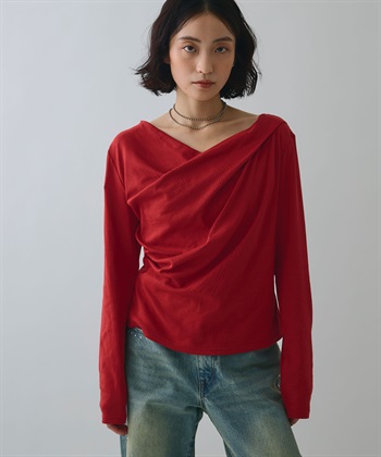 ドレープオフショルトップス(レッド-FREE)