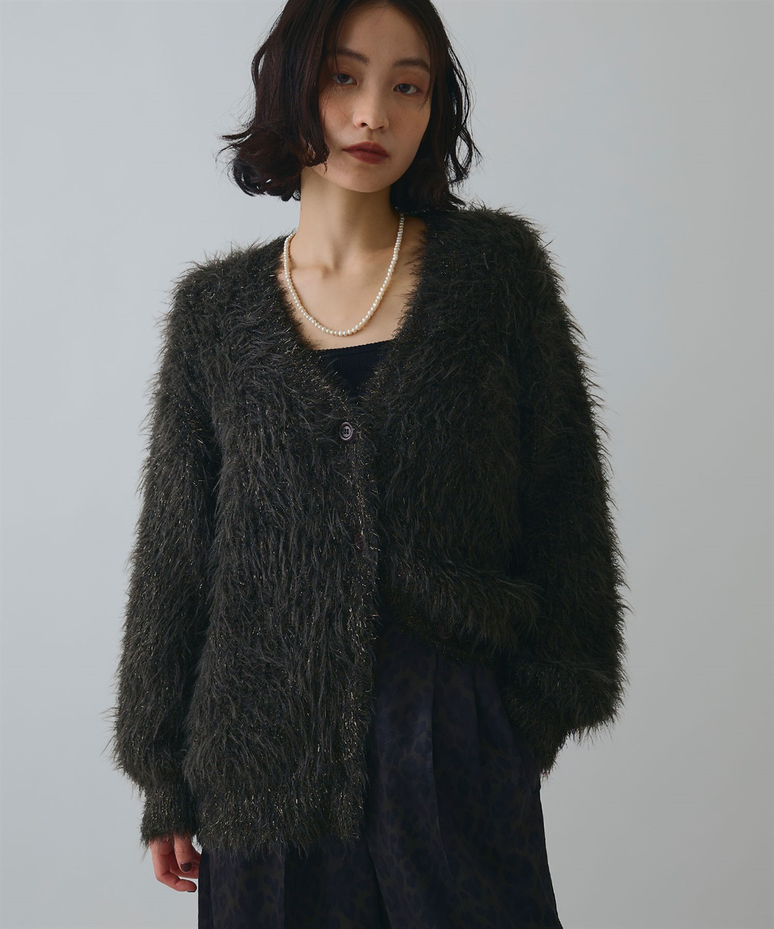 ELLEgirl ラメフェザーVネックカーディガン