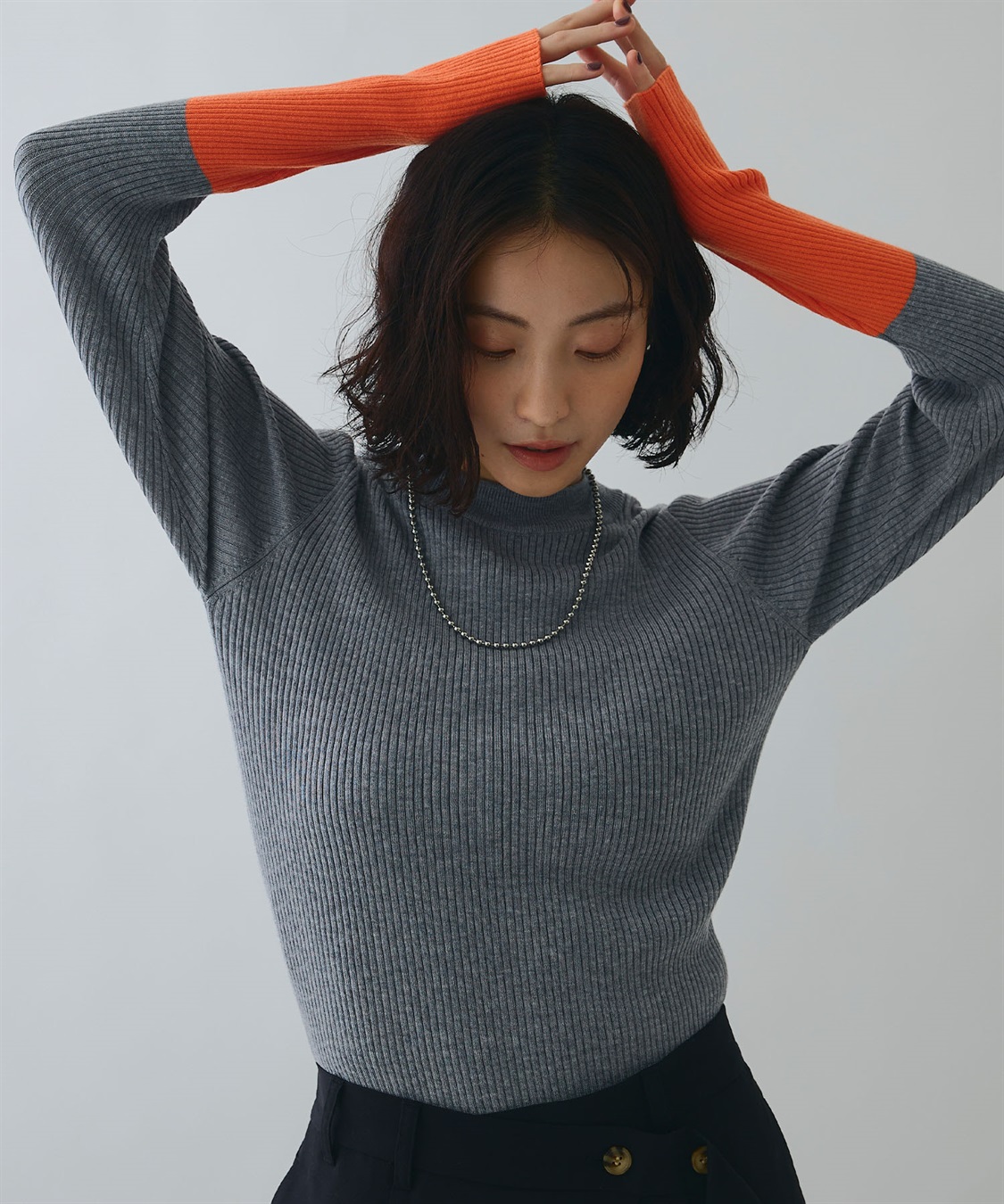 ELLEgirl 配色切り替えリブハイネックニットトップス_variation_1