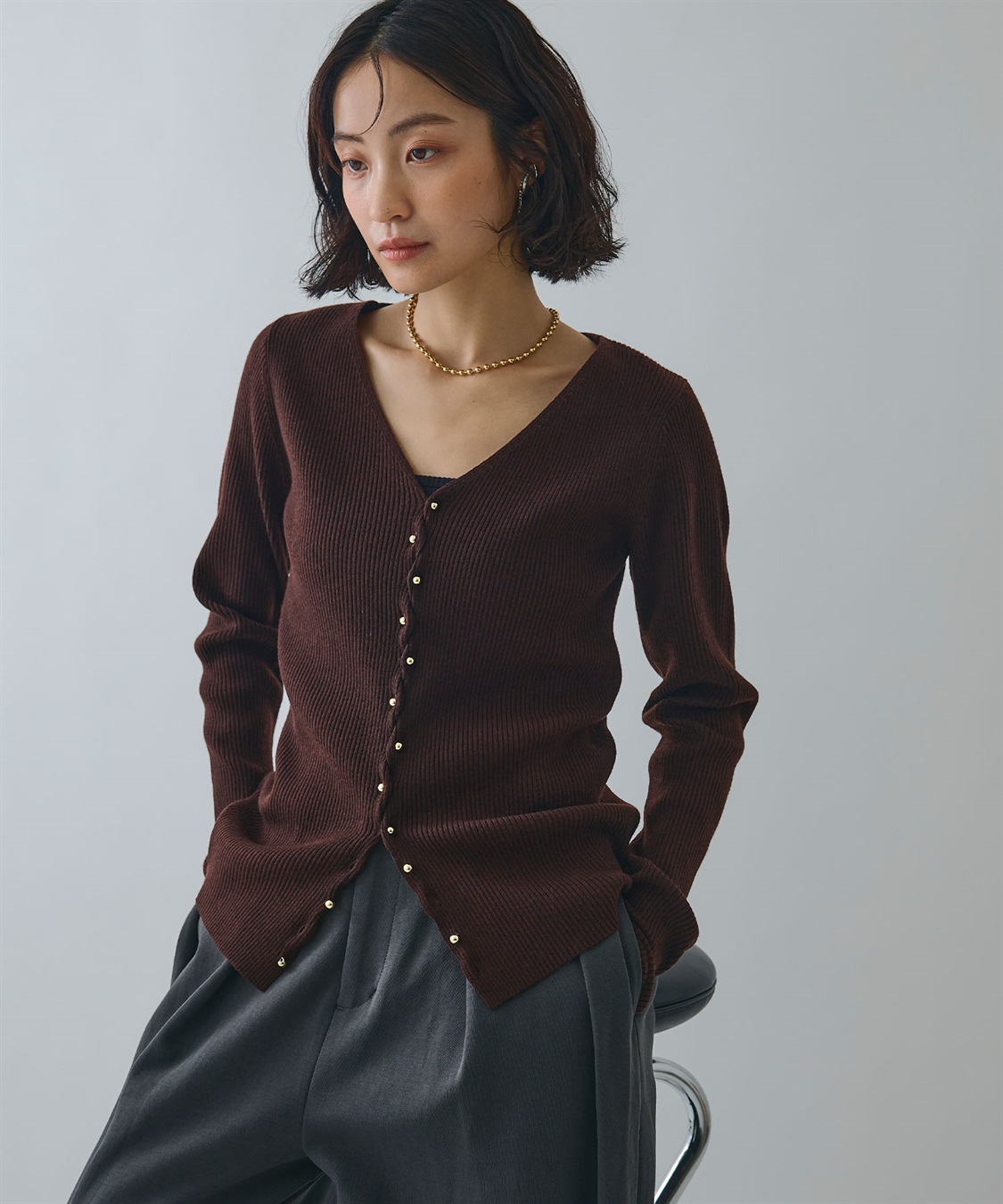 ELLEgirl メタル釦Vネックリブカーディガン_variation_3
