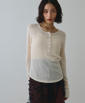 ヘンリーネックシアーリブトップス(アイボリー-フリー)