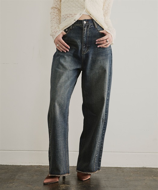 Elleme ワイドデニムパンツ fredy emue ジーンズ デニム デニムパンツ ハイウエストルーズ
