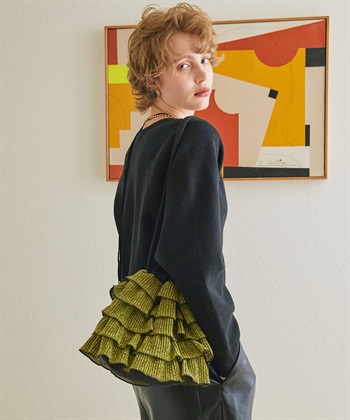 ラメプリーツフリル巾着バッグ【500mlペットボトル収納可能】(ライム-FREE)