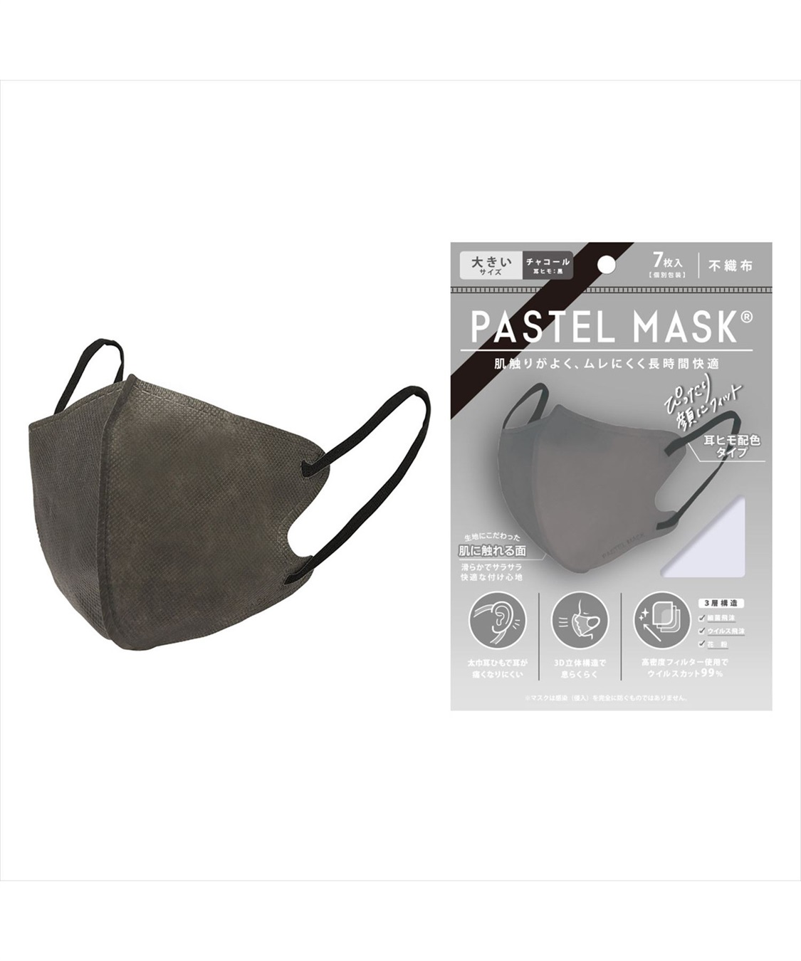 PASTELMASK 不織布 7枚入り 個包装使い捨て立体マスク シルクタッチ 