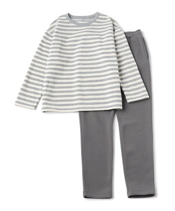 【温活本舗】裏パイル起毛上下ルームウェア(グレー-Ｍ)