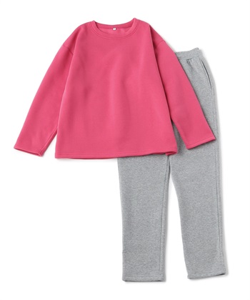 【温活本舗】裏パイル起毛上下ルームウェア(ピンク-Ｍ)