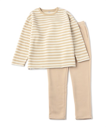 【温活本舗】裏パイル起毛上下ルームウェア(ベージュ-Ｍ)