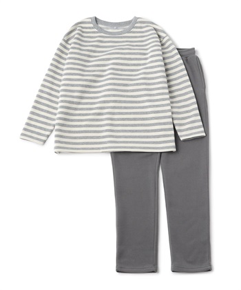 【温活本舗】裏パイル起毛上下ルームウェア(グレー-M)