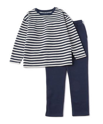 【温活本舗】裏パイル起毛上下ルームウェア(ネイビー-M)