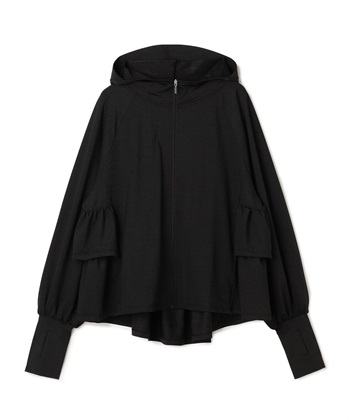 【Yoki】ラメ生地フード付きバックフリルパーカ(黒-フリー)