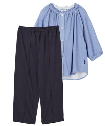 【ココロcolor】レディースワークパジャマ(サックス-Ｍ)