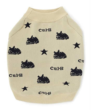 【for dogs】総柄スウェットライクニット　Cul-B/キューブ/愛犬服(アイボリー-Ｍ)