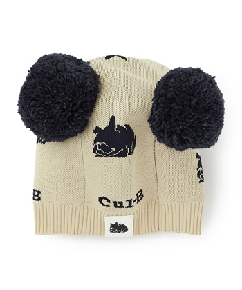 【for dogs】総柄ポンポンキャップ　Cul-B/キューブ/愛犬服(アイボリー-Ｍ)