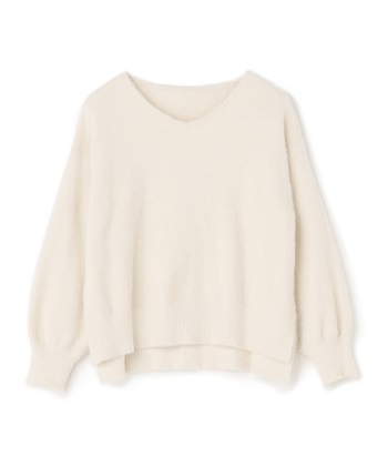 マシュマロフェザーV/ハイネックニット《洗える》【CF/クロスファンクション】(アイボリー（Vネック）-Ｍ)