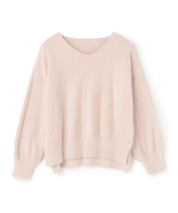 マシュマロフェザーV/ハイネックニット《洗える》【CF/クロスファンクション】(ピンク（Vネック）-Ｍ)