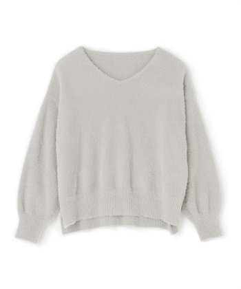 マシュマロフェザーV/ハイネックニット《洗える》【CF/クロスファンクション】(グレー（Vネック）-Ｍ)