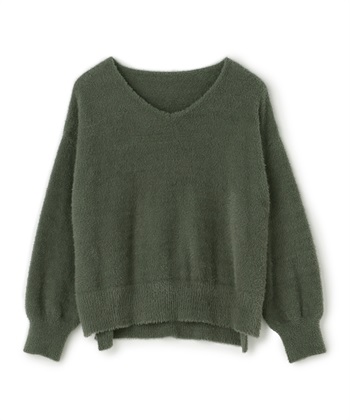 マシュマロフェザーV/ハイネックニット《洗える》【CF/クロスファンクション】(カーキ（Vネック）-Ｍ)