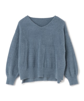 マシュマロフェザーV/ハイネックニット《洗える》【CF/クロスファンクション】(ブルー（Vネック）-Ｍ)