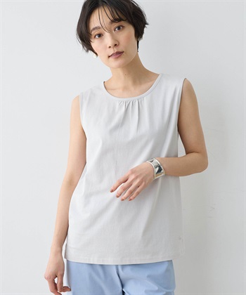 【ひやさらコットン】【UVカット】クルーネックタンクトップ(グレー-M)