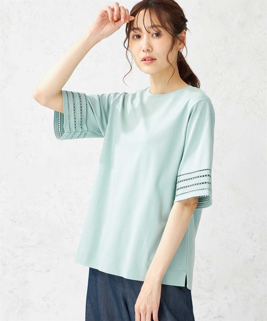 tシャツ 刺繍切替プルオーバー「UVカット・接触冷感」 レディース deux amour tシャツ UVカット接触冷感 MorA刺繍Tシャツ