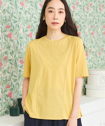 デコイ DECOY 刺しゅう切替Tシャツ （イエロー） デコイ DECOY 刺しゅう切替Tシャツ （イエロー） - ファッション