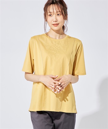 冷感】【汗じみ防止】ひやさら刺しゅう切替Tシャツ DECOY