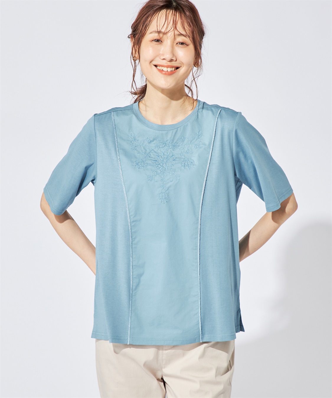 DECOY 【冷感】【汗じみ防止】ひやさら刺しゅう切替Tシャツ_variation_2