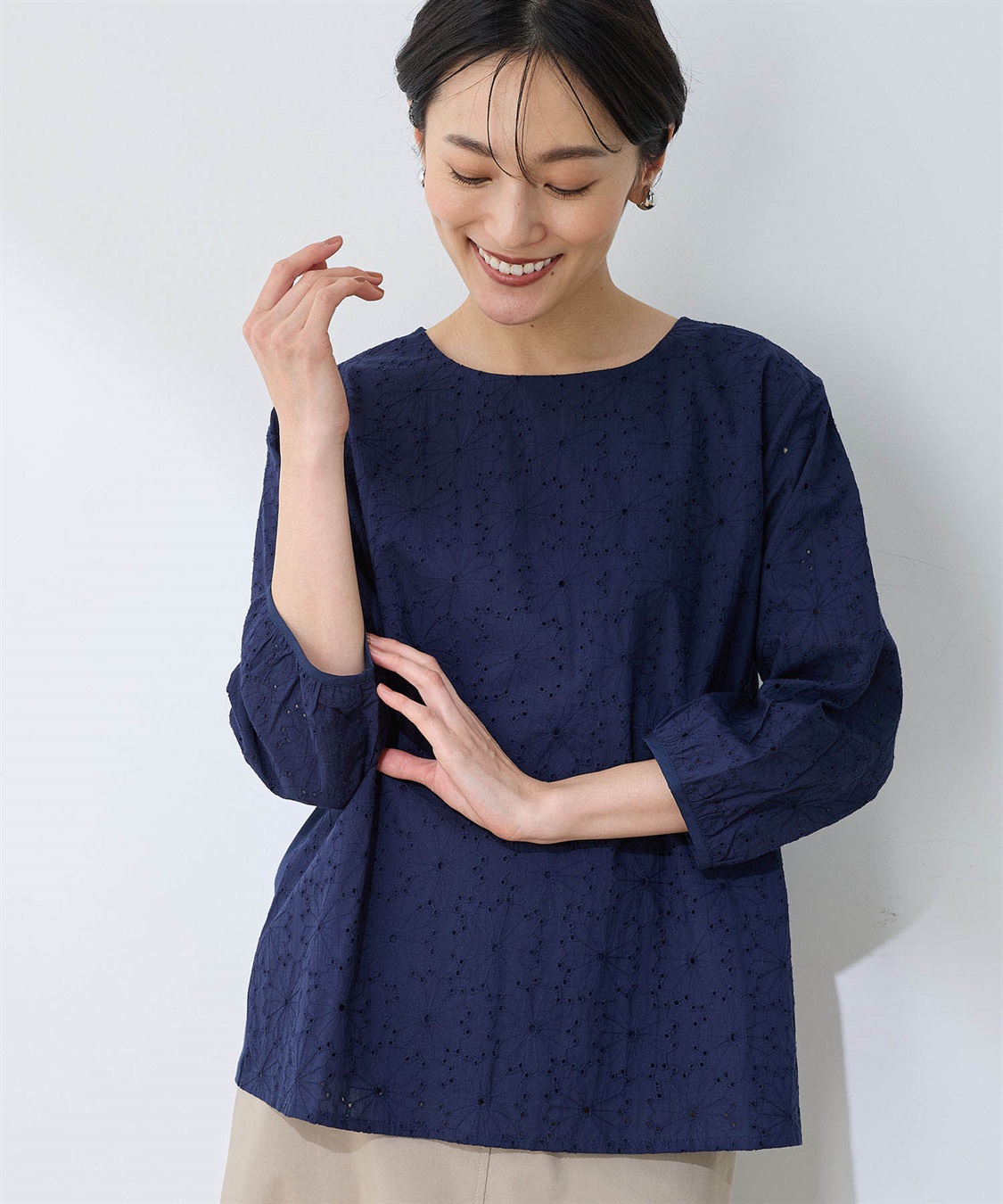 DECOY 【ひやさらコットン】【UVカット】刺しゅう切替Tシャツ_variation_3