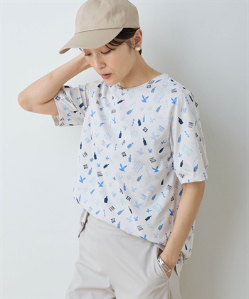 【ひやさら】【UVカット】【友桝飲料コラボ】プリントチュニックTシャツ(ベージュ-M)