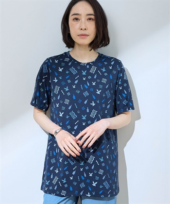 【ひやさら】【UVカット】【友桝飲料コラボ】プリントチュニックTシャツ(ネイビー-M)