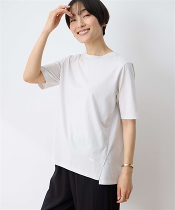 【ひやさら】【UVカット】モックネックTシャツ(グレー-M)